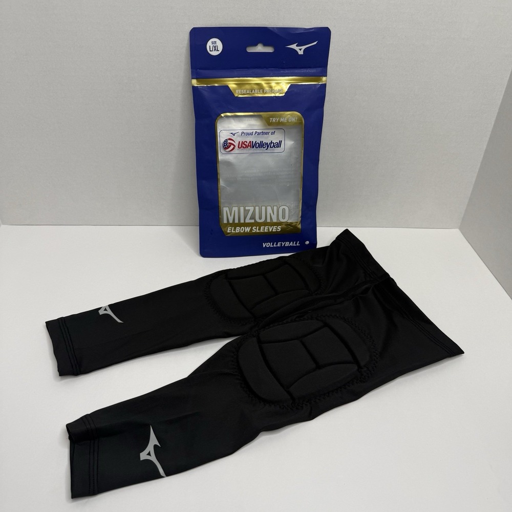 Mizuno MZO Elbow Sleeves Volleyball Black L/XL Padded Pair 480199